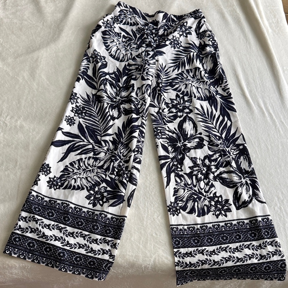 Philosophy Navy and White Floral Wide Leg Pants